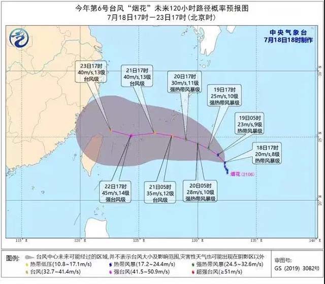 2021年第六号台风“烟花”轨迹图