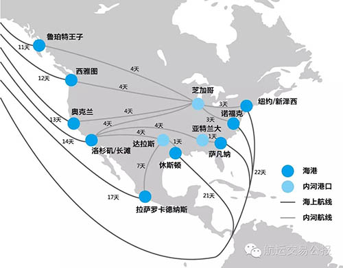 国内到美东经过巴拿马运河航线图