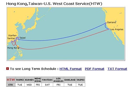 EMC 长荣快船HTW航线图