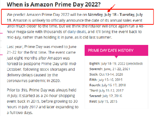 有国外网站还预测Prime Day会员日在2022年7月18-19日